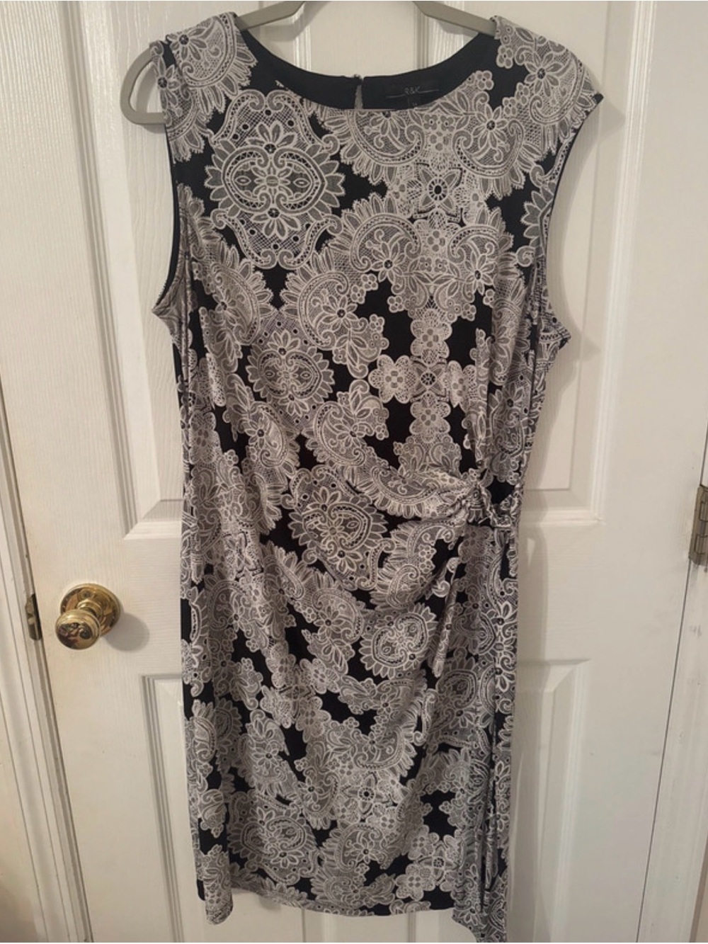R&K Black Dress with White Lace Paisley Print